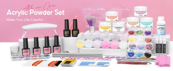 Peacecolor Manicure Kits with 6W Nail Lamp 30ML Acrylic Liquid 6PCS 8G Acrylic Powder and 4PCS 7ML Nail Gel Polish Art Tools