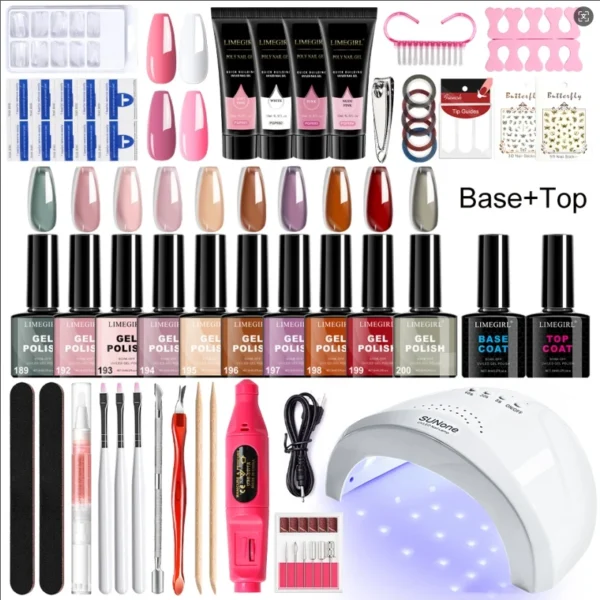 Limegirl Gel Nail Polish & Poly Nail Gel Set with UV Lamp, Base and Top Coat Kit and Manicure Tools for Manicure Home Salon DIY